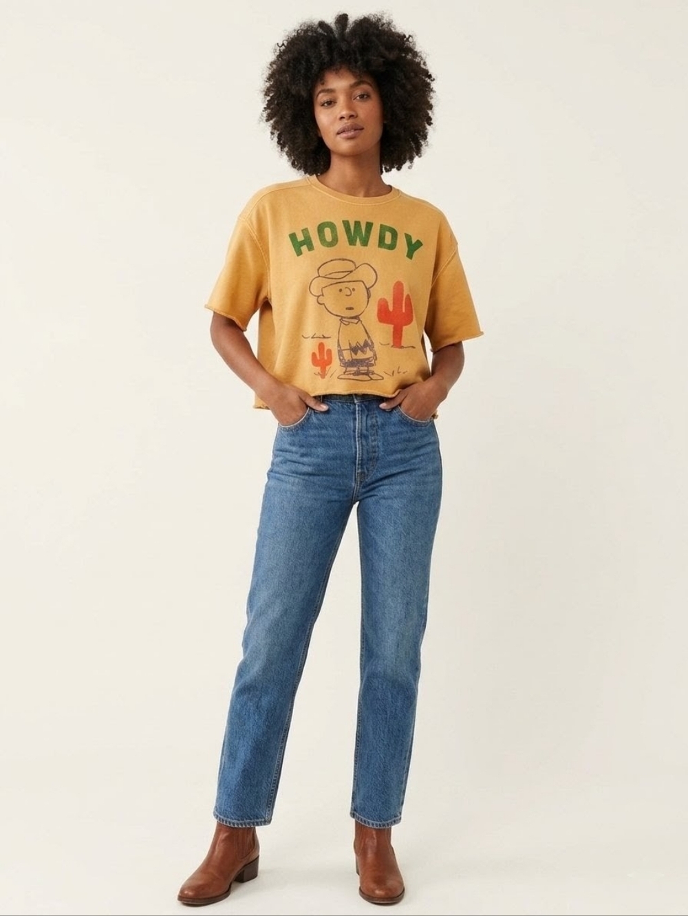 People of Leisure x Peanuts Howdy Charlie Brown Cropped Sweatshirt S Organic LA